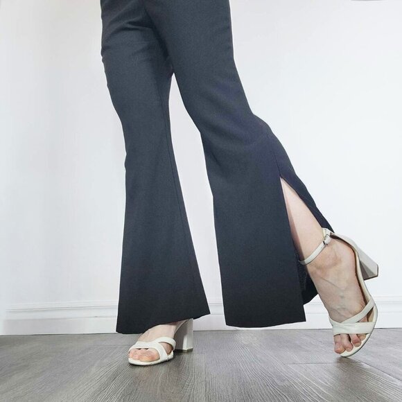 Vintage Y2K elegant black flared pants with side slits ✦ Size 30″ ✦ - Picture 1 of 11